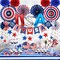 4th of July Decorations, 33PCS Memorial Day Decorations Set with Banner, USA Foil Balloons, Paper Fans, Star Streamer, Hanging Swirls, Pom Poms for Fourth of July Patriotic Red White and Blue